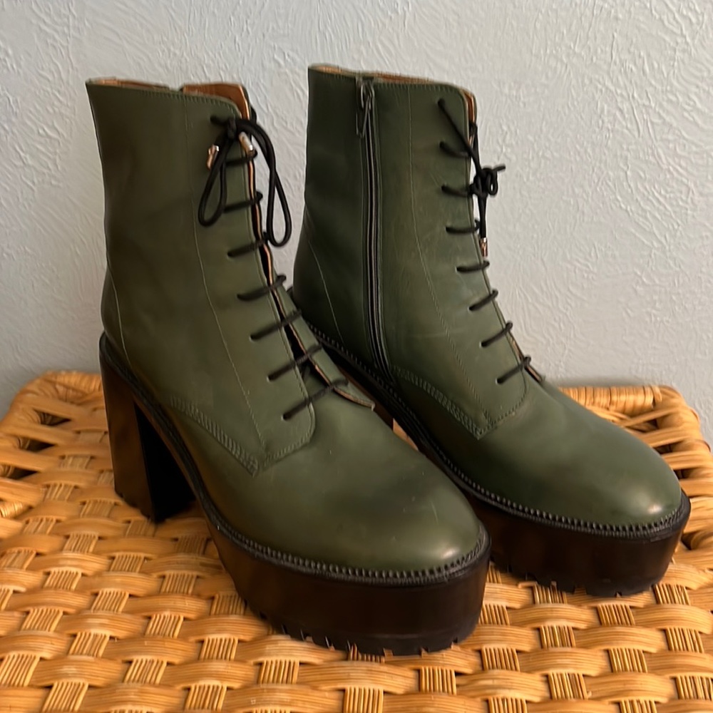 ***SOLD** Free People green heeled combat boots